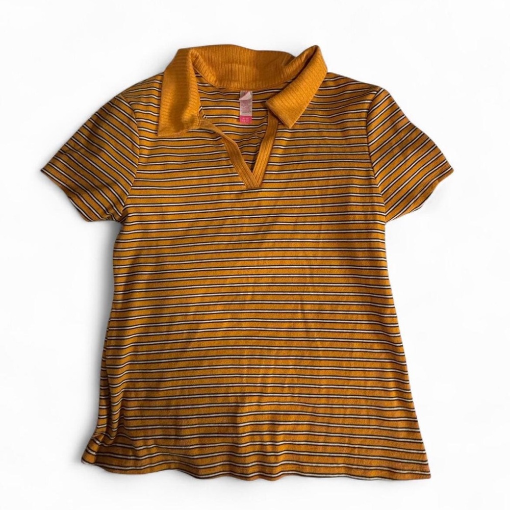 No Boundaries Mustard Yellow Striped Collared Polo